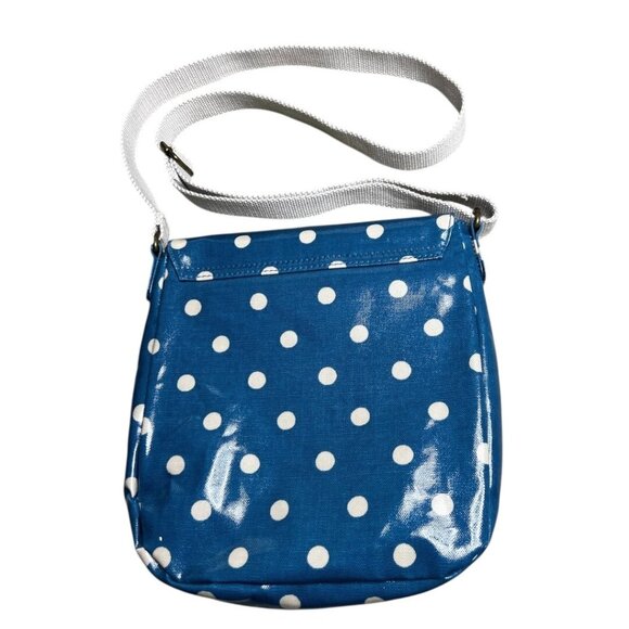 Cath Kidston Oilcloth Crossbody Messenger Bag Blue Polka Dot Adjustable - Picture 2 of 10